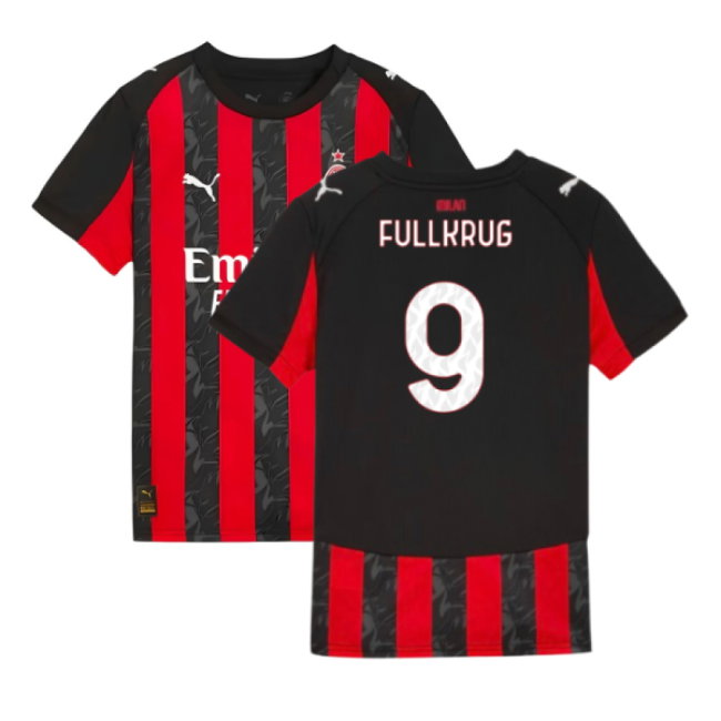 2025-2026 AC Milan Home Shirt (Kids) (Fullkrug 9)-SoccerKits Hub | Buy Soccer Jerseys Online